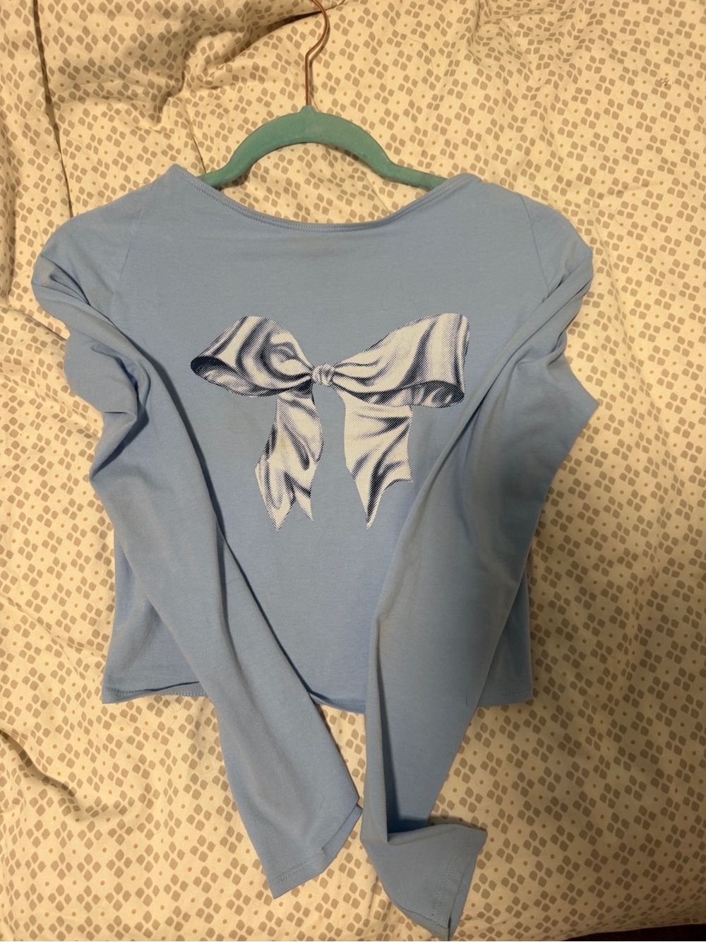 Kimchi Blue Light Blue Long-Sleeve Top with Bow Print